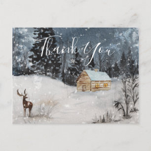 Holiday Winter Cabin Scene Thank You Card Postcard