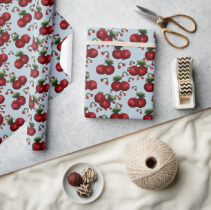 Holiday Winter Cherries Wrapping Paper – Ice Blue 