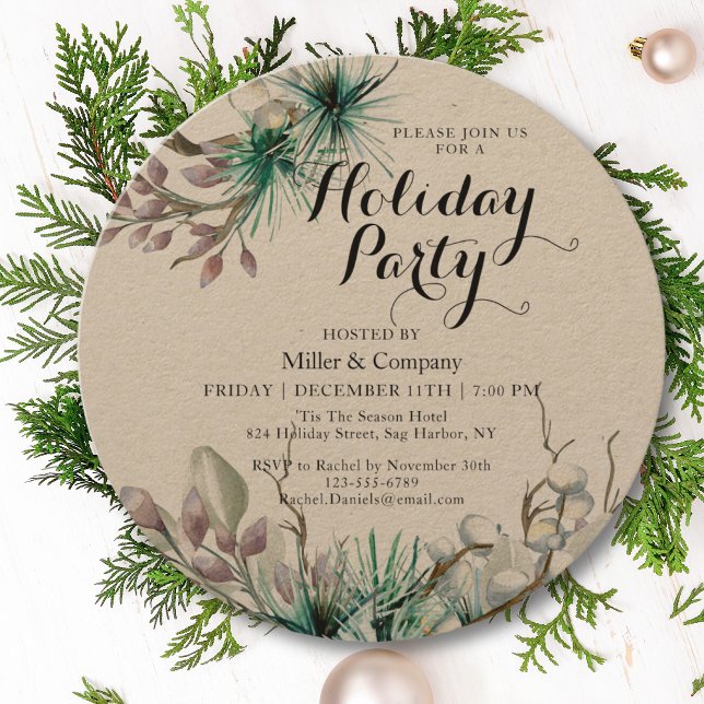 Holiday Winter Floral Corporate Christmas Party Invitation (Creator Uploaded)