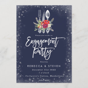 holiday winter floral engagement party invitation