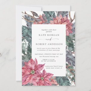 holiday winter floral wedding invitation
