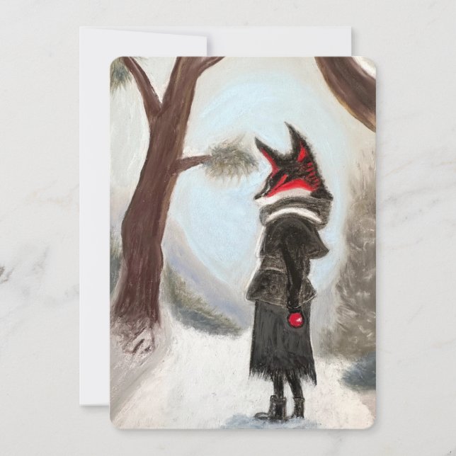 Holiday Winter Fox Hand-painted Card (Front)