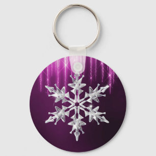 Holiday Winter Glass Christmas Snowflake Key Ring