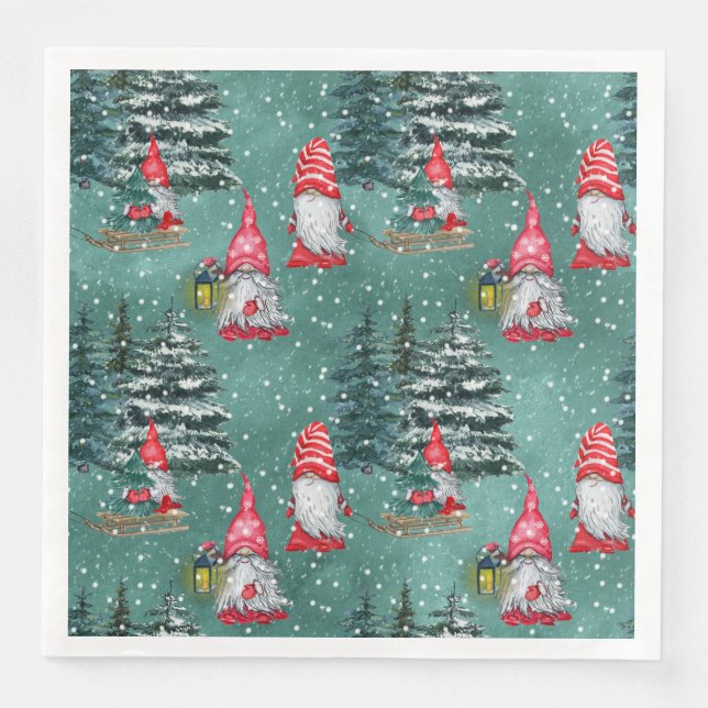 Holiday Winter Gnomes Napkin (Front)