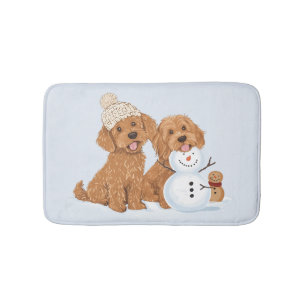 Holiday Winter Goldendoodle Dog Snowman Bath Mat