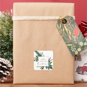 holiday winter greenery merry christmas square sticker