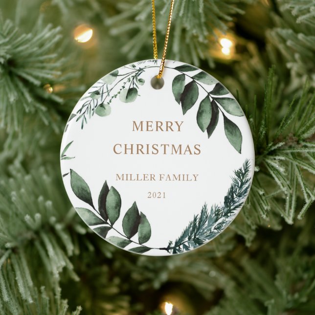 Holiday Winter Greenery Photo Merry Christmas Ceramic Tree Decoration (Tree)