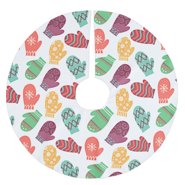Holiday Winter Mittens Brushed Polyester Tree Skirt (Front)