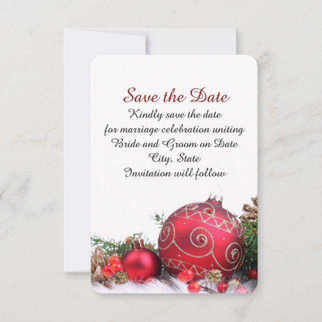 Holiday Winter Red Ornaments Save the date (Front)
