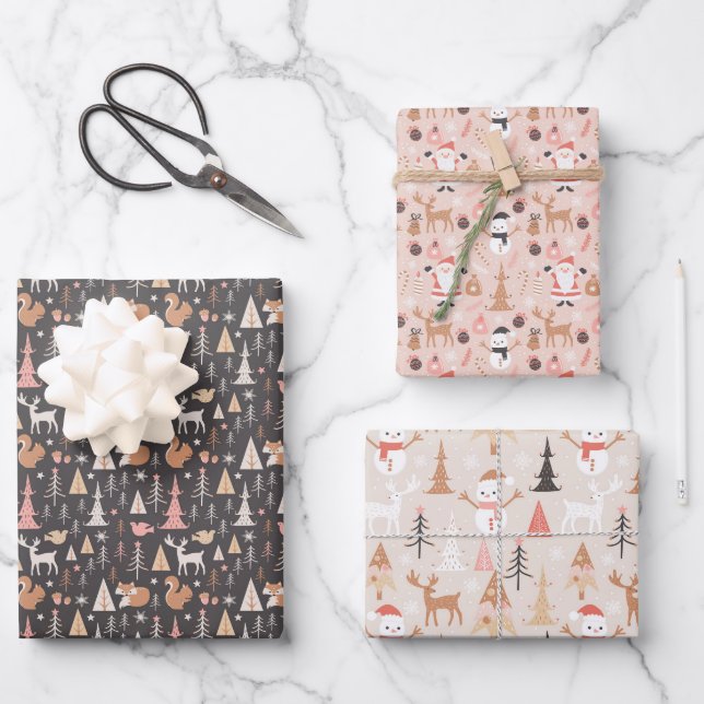 Holiday Winter Santa Snowmen Wrapping Paper Sheet (Front)