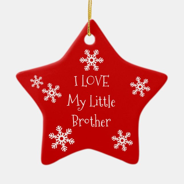 Holiday Winter Snowflake I Love My Brother Sister Ceramic Tree Decoration (Front)