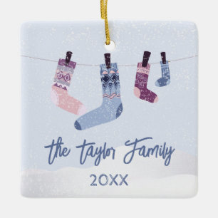 Holiday Winter Socks Christmas Party Invitation Ceramic Ornament