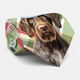 Holiday Wirehaired Pointer Dog Plaid Christmas Tie