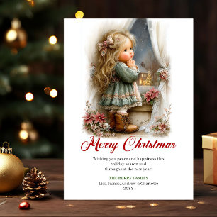 Holiday Wishes Cute Little Girl Christmas Scene Card
