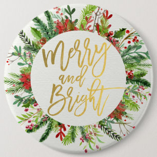 Holiday Wishes Merry and Bright Christmas Greeting 6 Cm Round Badge