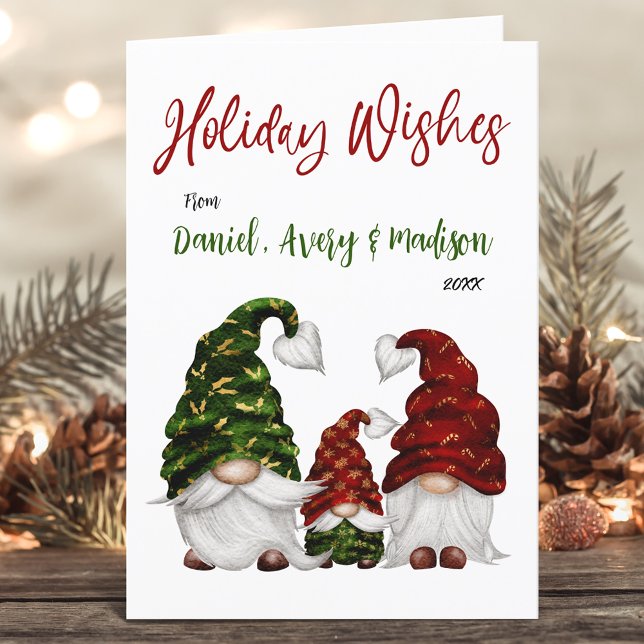 Holiday Wishes Rustic Calligraphy Gnome Family (Available in high quality print or digital download for quick text messaging, email or self print.)