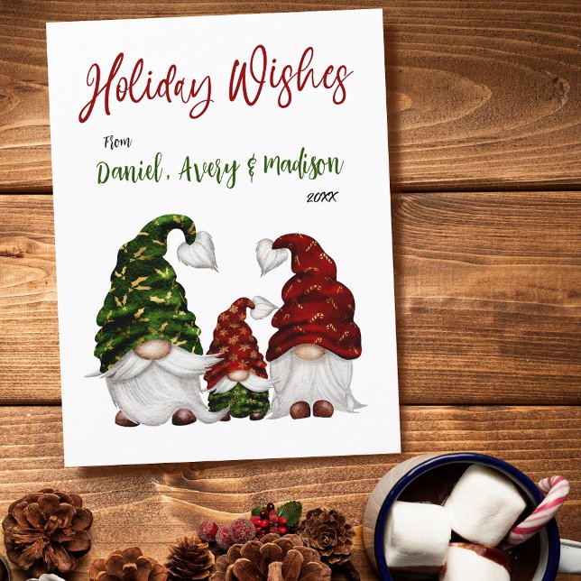 Holiday Wishes Rustic Watercolor Gnome Family (Creator Uploaded)