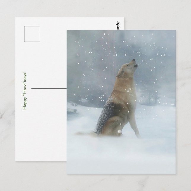 Holiday Wolf and Snow Happy Howlidays  Postcard (Front/Back)