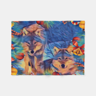 Holiday Wolves Fleece Blanket