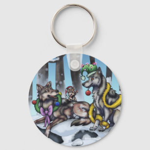 Holiday Wolves Key Ring