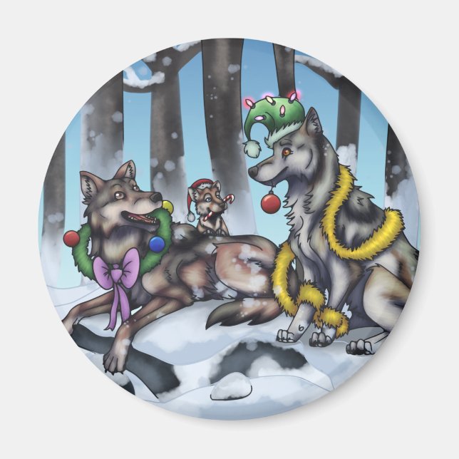 Holiday Wolves Magnet (Front)