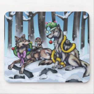 Holiday Wolves Mouse Mat