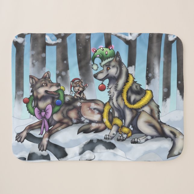 Holiday Wolves Sherpa Blanket (Front (Horizontal))
