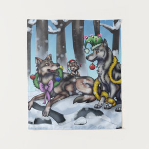 Holiday Wolves Tapestry