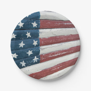 Holiday Wooden American Flag Paper Plate