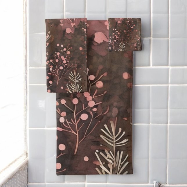 Holiday Woodland Pine & Berries with Soft Pink Bath Towel Set (Creator Uploaded)