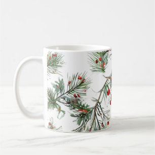 Holiday Woodland Pine & Red Berries Design Coffee Mug
