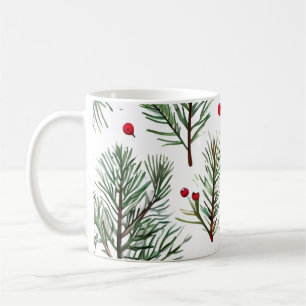 Holiday Woodland Pine & Red Berries Design Coffee Mug