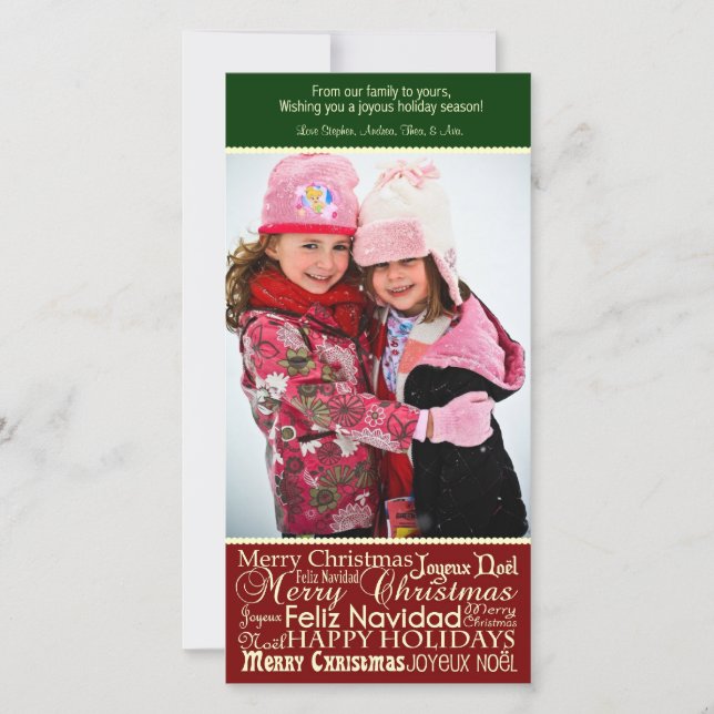 Holiday Words Collage Christmas Photo Card (Front)