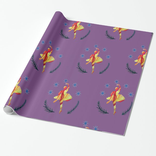 Holiday Wrap Ballerina Watercolor Wrapping Paper (Unrolled)
