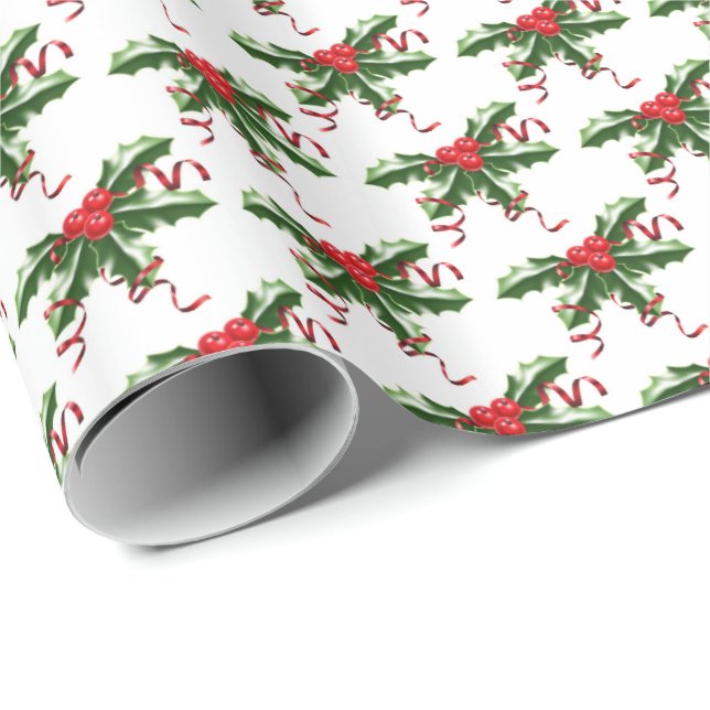 Holiday Wrapping Paper-Holly Wrapping Paper (Roll Corner)