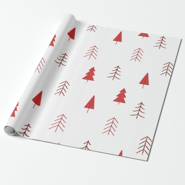 Holiday Wrapping Paper with Red Trees (Unrolled)