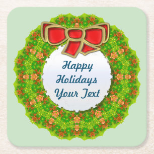 Holiday Wreath Abstract Modern Geometric Design Square Paper Coaster