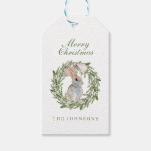 Holiday Wreath Bow Adorable Bunny Rabbit Christmas Gift Tags