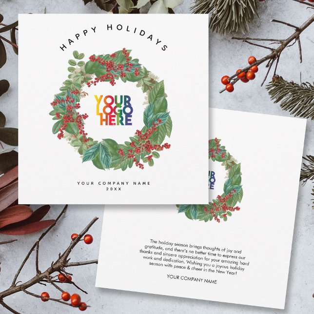 Holiday Wreath Business Logo Christmas Card (Holiday Wreath Business Logo Christmas Card)