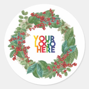 Holiday Wreath Business Logo Christmas  Classic Round Sticker