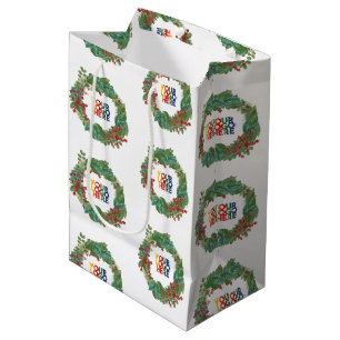 Holiday Wreath Business Logo Christmas  Medium Gift Bag