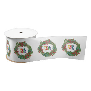 Holiday Wreath Business Logo Christmas  Satin Ribbon