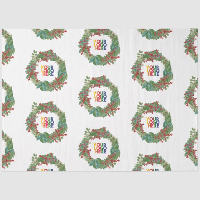 Holiday Wreath Business Logo Christmas  Tissue Paper (Front)