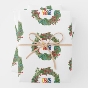 Holiday Wreath Business Logo Christmas  Wrapping Paper Sheet