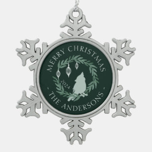 Holiday Wreath Cardinal Custom Christmas Snowflake Pewter Christmas Ornament