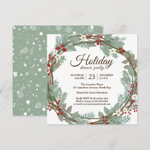 Holiday Wreath Christmas Dinner Party Invitation