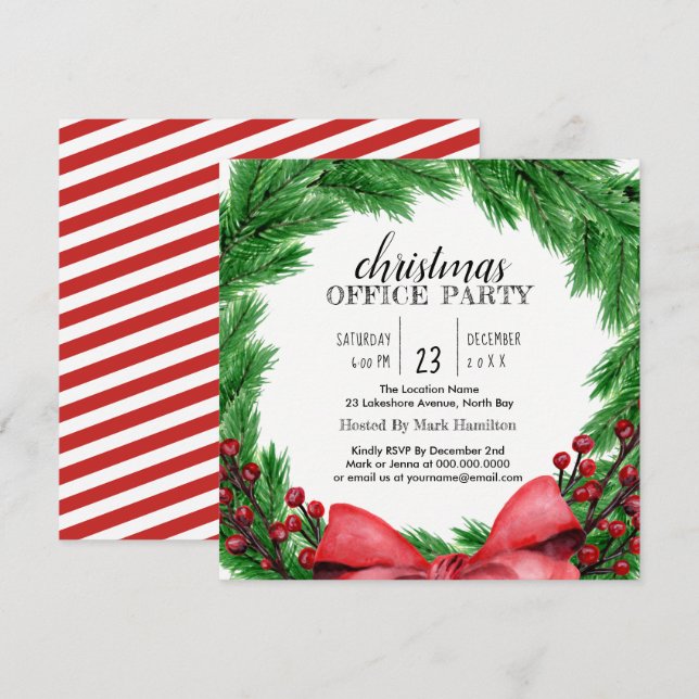 Holiday Wreath Christmas Dinner Party Invitation (Front/Back)