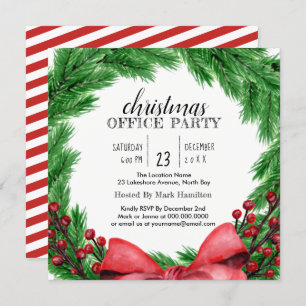 Holiday Wreath Christmas Dinner Party Invitation