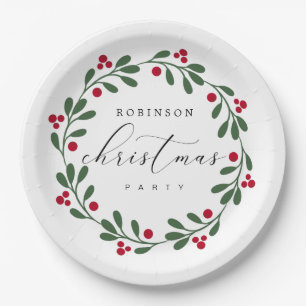 Holiday Wreath Christmas Party Personalised Paper Plate