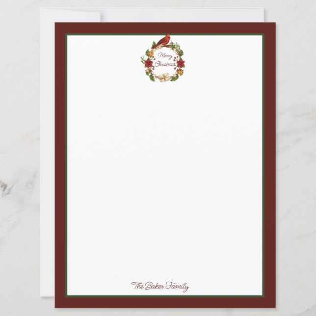 Holiday wreath Christmas stationery (Front)